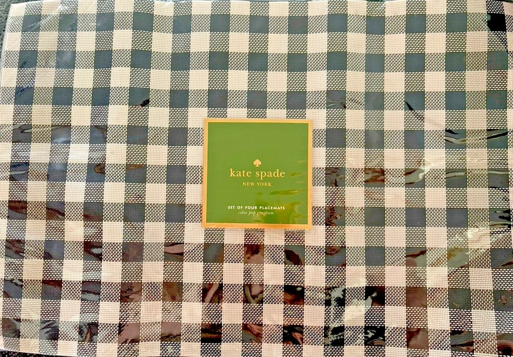 Kate Spade Placemat Set of 4 Plaid Black Color Pop Gingham NEW In Package